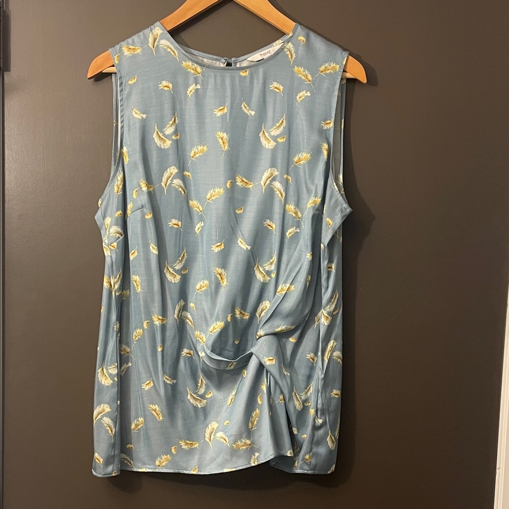 Next UK Steel Blue Sleeveless Tank with Yellow Feather Motif size US12 NWOT
